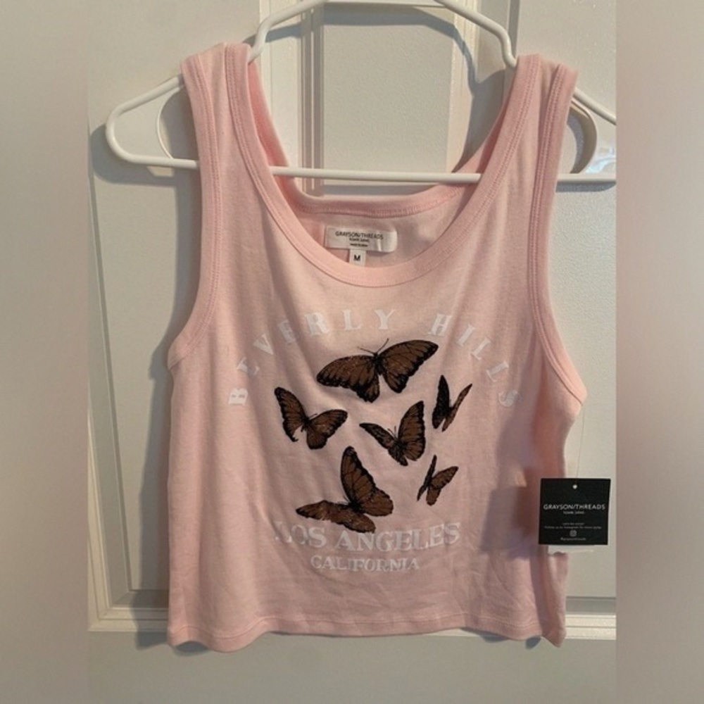 Grayson Threads Pink Butterfly Crop Top